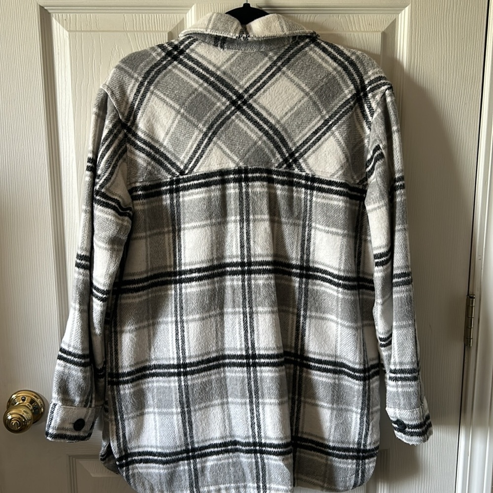 Thread and Supply Grey Plaid Shacket Jersey Lining | Flannel Jacket Shirt Size M - Picture 7 of 10